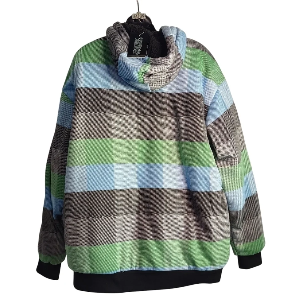 Original Deluxe Mens Hooded Jacket Multicolor Plaid Faux Sherpa Lined Sz 2XL NWT